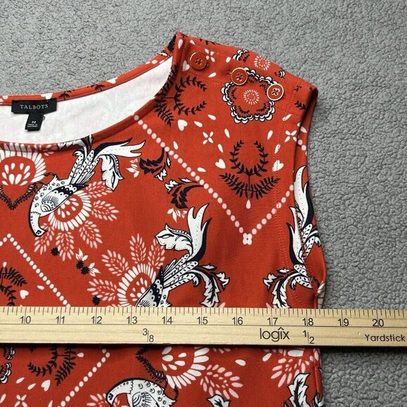 Talbots Dress Womens Medium Red Bandana Print Peacock Bodycon Sheath Colorful - Picture 6 of 13